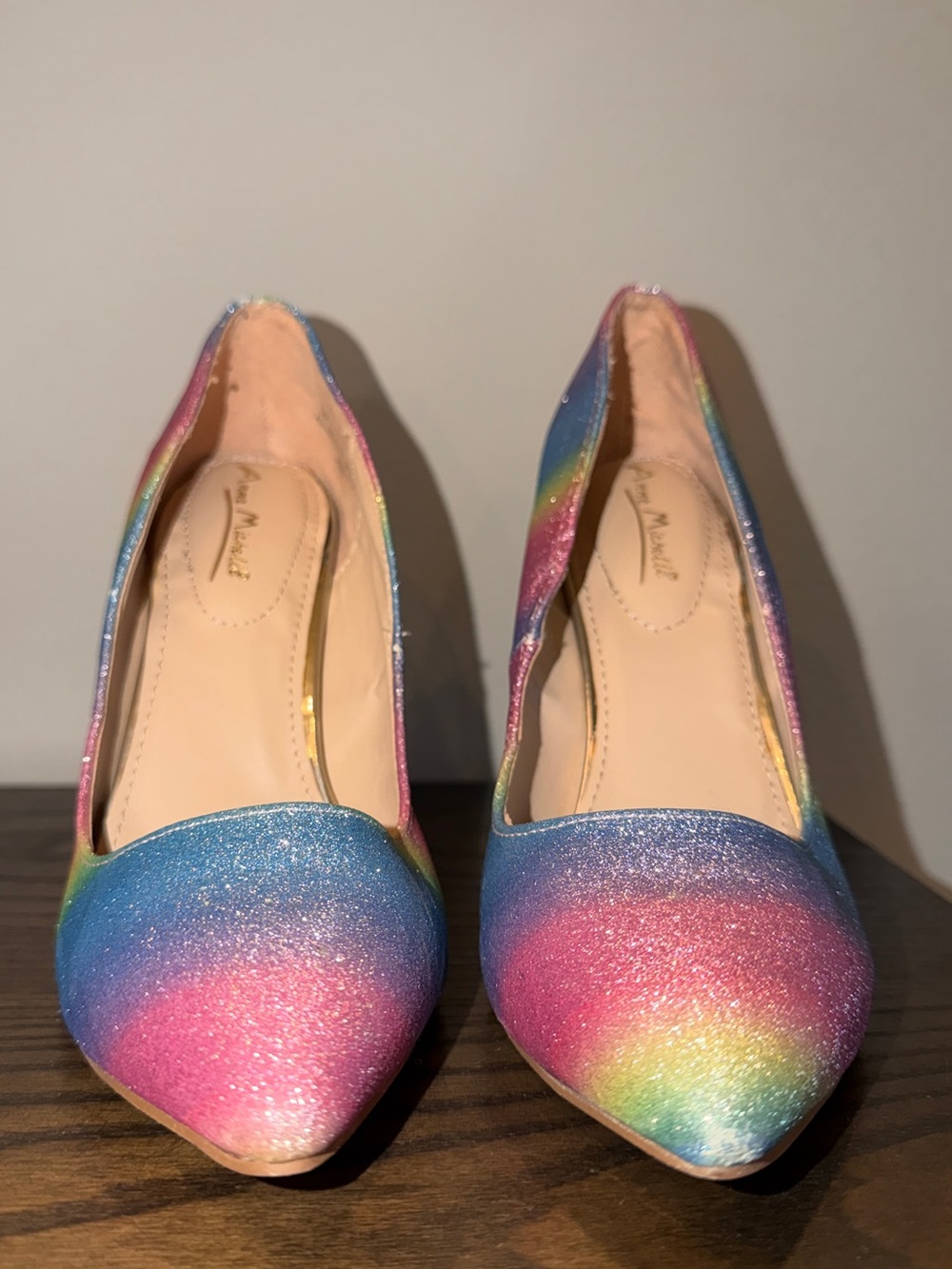 Anne Michelle Rainbow Glitter Pointed Toe Stilettos - Picture 3 of 3